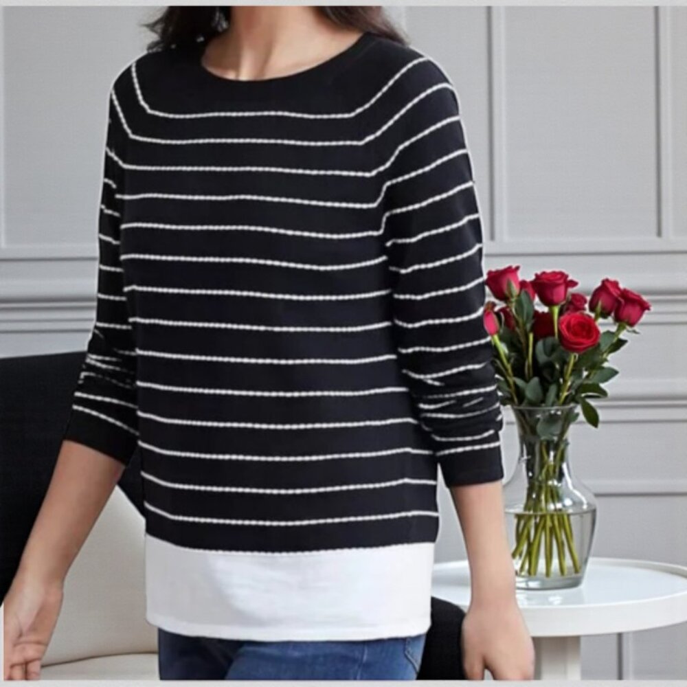 J JILL Striped Scoop-neck Pullover Sweater